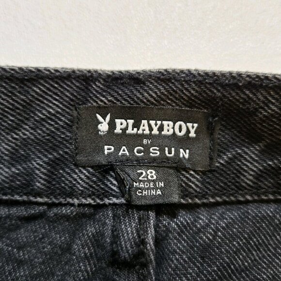 Playboy By Pacsun Womens 28 High Rise Button Fly Black Jean Hot Shorts Distress - Picture 7 of 9